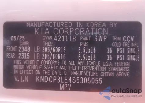 2025 Kia Niro Lx z USA, uszkodzony, nr VIN KNDCP3LE4S5305055